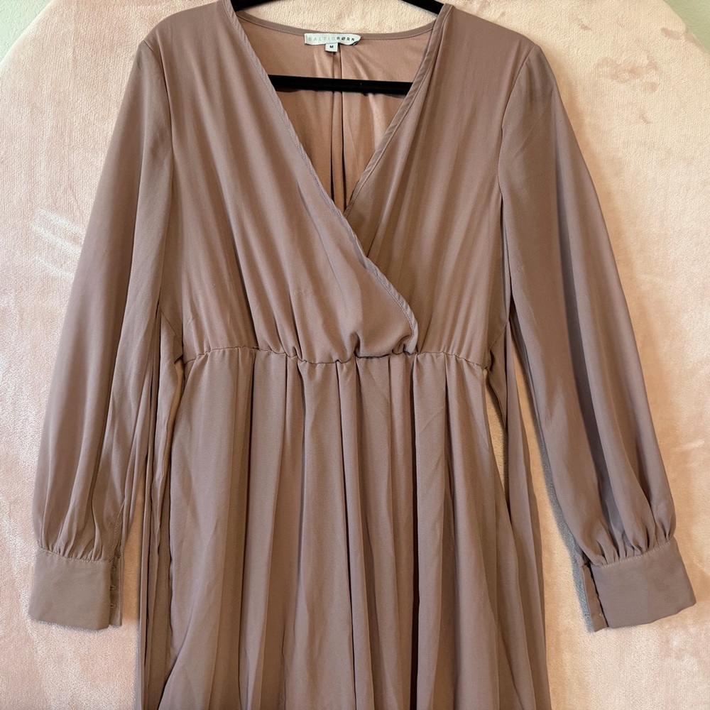 Baltic Born Taupe/Dusty Rose Empire Maxi Dress in Medium Prom Wedding Bridesmaid